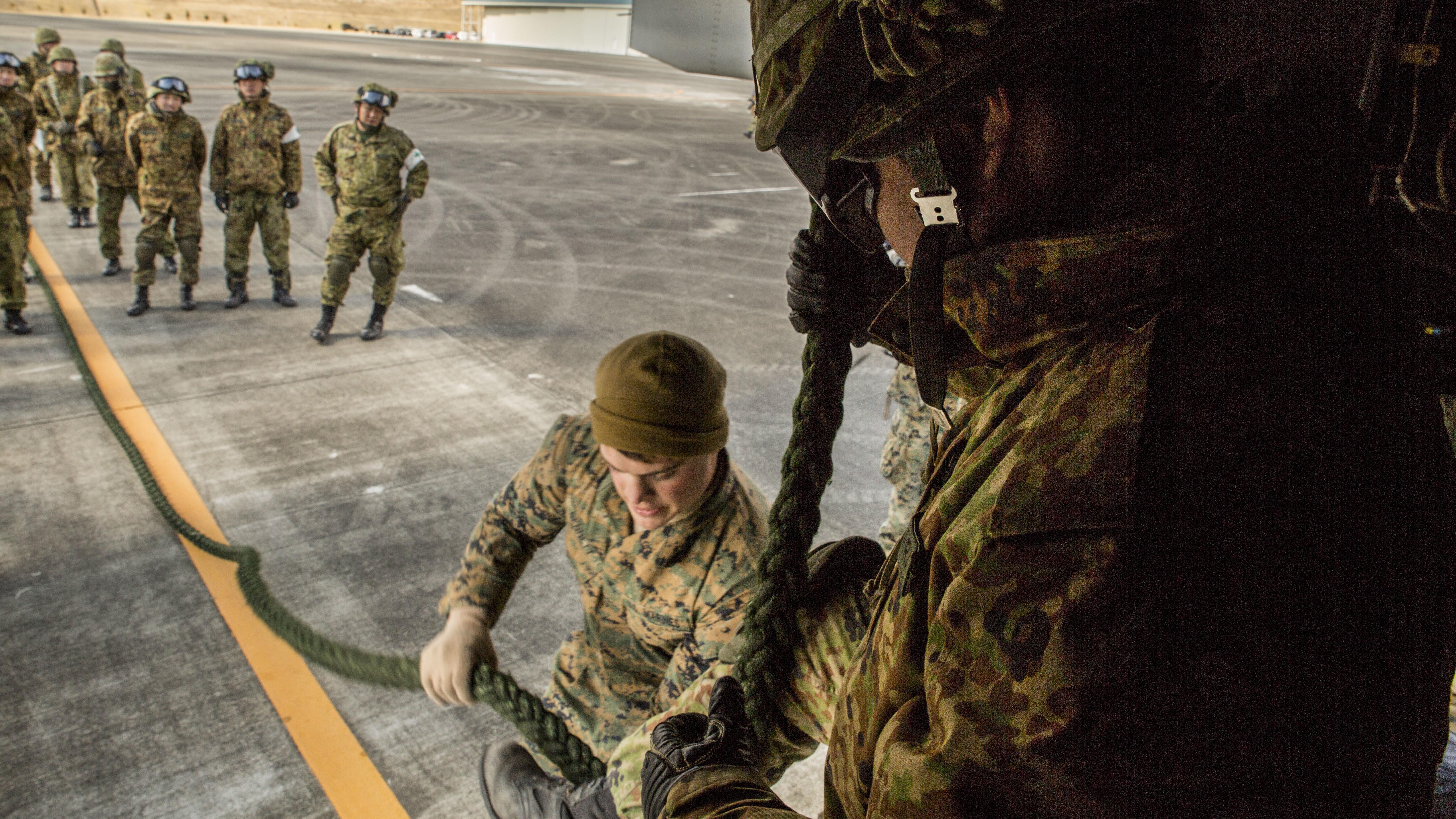 JGSDF Fast Rope Out of an Osprey