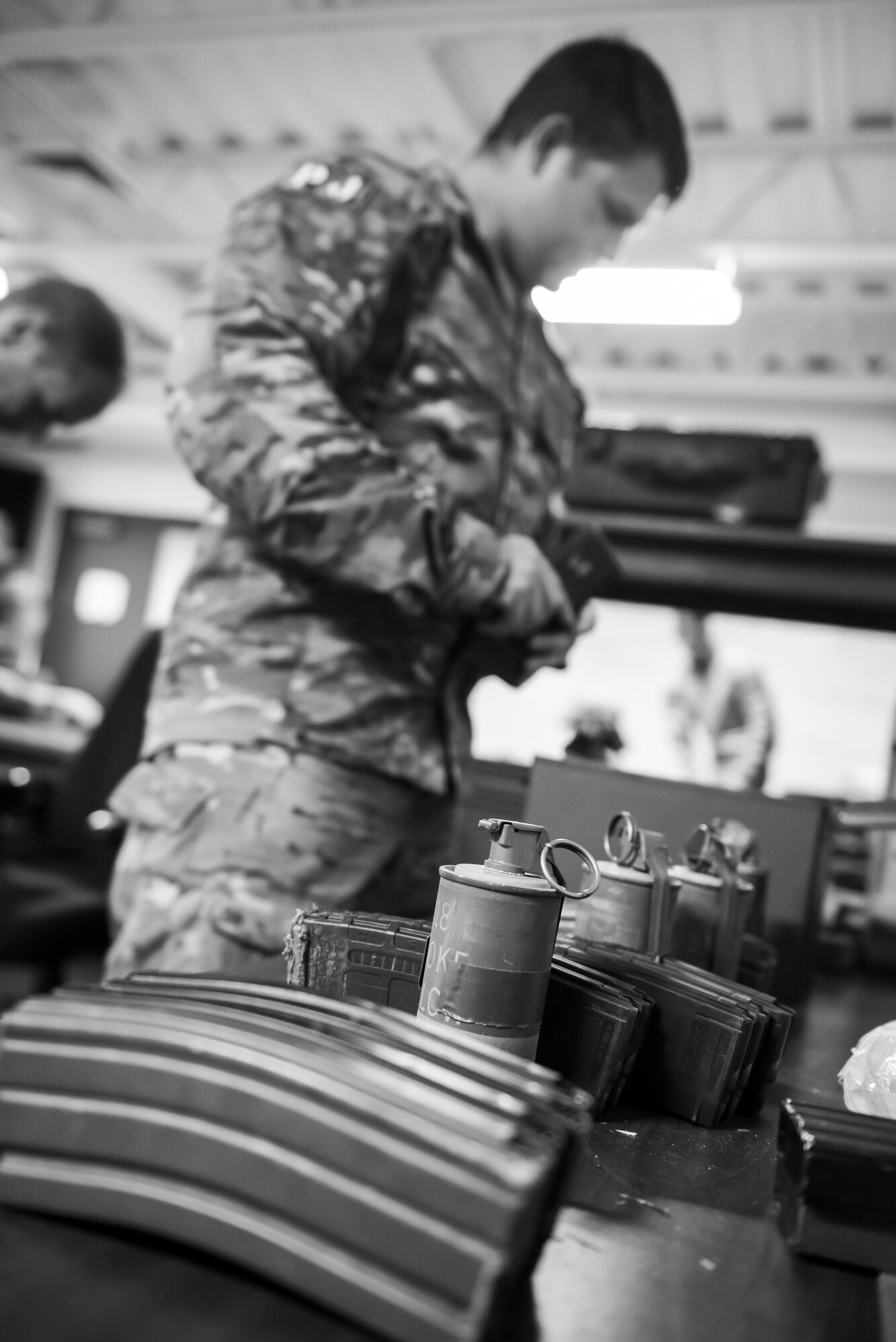 Senior Airman Rory Whipple, a pararescueman with the 308th Rescue Squadron, loads a magazine with ammunition, March 2, 2017, at Gowen Field, Idaho, during pre-deployment training for the 305th Rescue Squadron. The 305th RQS, located at Davis-Monthan Air Force Base, Ariz., is conducting training at the Idaho Air National Guard’s Orchard Combat Training Center, a 143,000-acre live-fire range located south of Boise, Idaho, to hone all of their search and rescue procedures before heading to Southwest Asia. (U.S. Air Force photo/Staff Sgt. Jared Trimarchi)