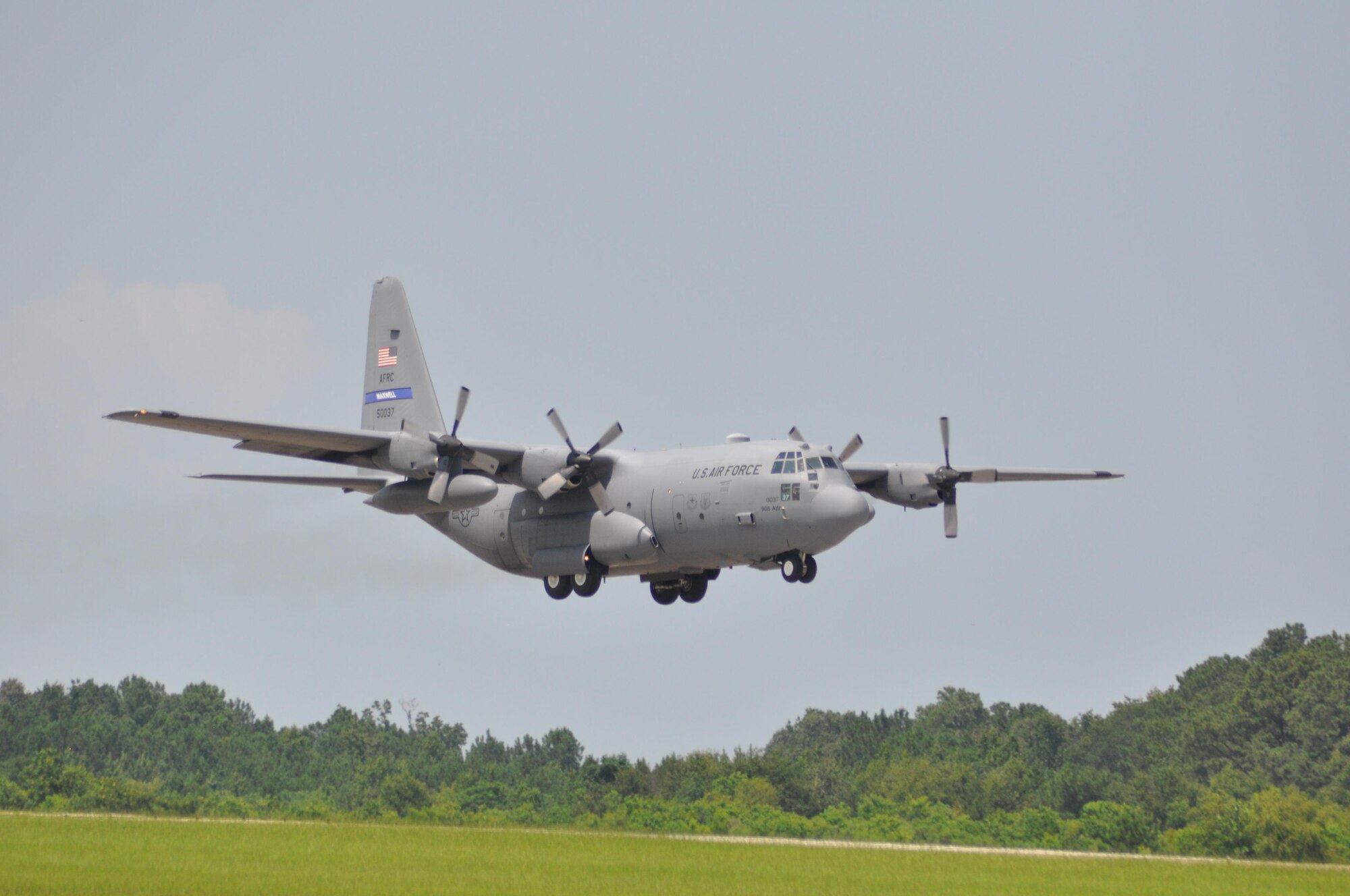 One of the 908th Airlift Wing's eight C-130 Hercules takes off at Maxwell Air Force Base. (U.S. Air Force photo by Lt. Col. Jerry Lobb)