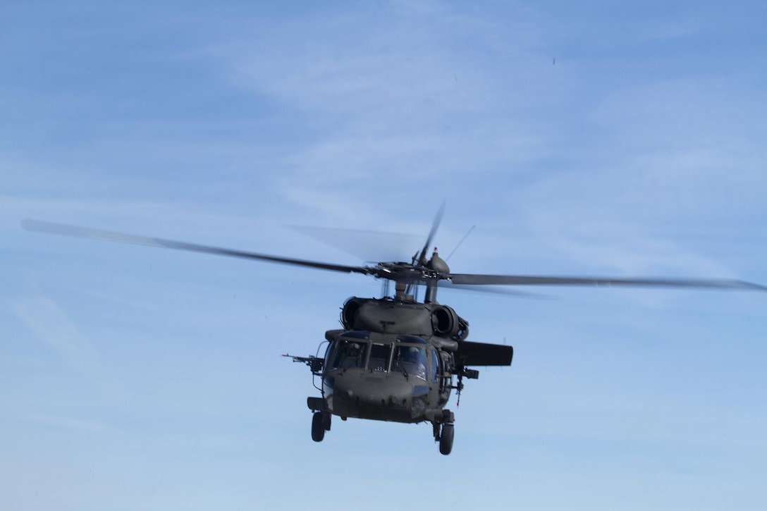 Army Reserve UH-60 Black Hawk helicopter from 8th Battalion, 229th Aviation Regiment, based out of Fort Knox, Ky., approaches Lakehurst Maxfield Field during a multi-component airfield seizure training exercise between the Army Reserve and the 101st Airborne Division (Air Assault) on March 13, 2017, to kick off Warrior Exercise 78-17-01. Several Army Reserve organizations including the Army Reserve Aviation Command, 84th Training Command, 78th Training Division, and members of the 200th Military Police Command helped Easy Company, 2nd Battalion, 506th Parachute Infantry Regiment, 101st Airborne Division conduct the mission. Roughly 60 units from the U.S. Army Reserve, U.S. Army, U.S. Air Force, and Canadian Armed Forces are participating in the 84th Training Command’s joint training exercise, WAREX 78-17-01, at Joint Base McGuire-Dix-Lakehurst from March 8 until April 1, 2017; the WAREX is a large-scale collective training event designed to assess units’ combat capabilities as America’s Army Reserve continues to build the most capable, combat-ready, and lethal Federal Reserve force in the history of the Nation. (Army Reserve Photo by Master Sgt. Mark Bell / Released)