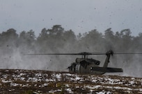 An Army Reserve UH-60 Black Hawk Helicopter from 8th Battalion, 229th Aviation Regiment, based out of Fort Knox, Ky., approaches Lakehurst Maxfield Field during a multi-component airfield seizure training exercise between the Army Reserve and the 101st Airborne Division (Air Assault) on March 13, 2017 to kick off Warrior Exercise 78-17-01. Several Army Reserve organizations including the Army Reserve Aviation Command, 84th Training Command, 78th Training Division, and members of the 200th Military Police Command helped Easy Company, 2nd Battalion, 506th Parachute Infantry Regiment, 101st Airborne Division conduct the mission. Roughly 60 units from the U.S. Army Reserve, U.S. Army, U.S. Air Force, and Canadian Armed Forces are participating in the 84th Training Command’s joint training exercise, WAREX 78-17-01, at Joint Base McGuire-Dix-Lakehurst from March 8 until April 1, 2017; the WAREX is a large-scale collective training event designed to assess units’ combat capabilities as America’s Army Reserve continues to build the most capable, combat-ready, and lethal Federal Reserve force in the history of the Nation. (Army Reserve Photo by Sgt. Stephanie Ramirez/ Released)