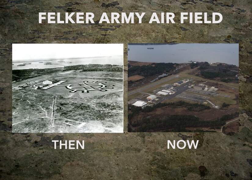 In 1955, Felker Army Airfield at Fort Eustis, Va., was home of the revolutionary wheel design and the first military heliport in the world. In the last 62 years, the airfield has been upgraded several times and now provides support for U.S. Army, U.S. Marine Corps and U.S. Navy helicopter training missions, completing 16 hours of flying operations daily. (U.S. Air Force graphic by Airman 1st Class Derek Seifert)