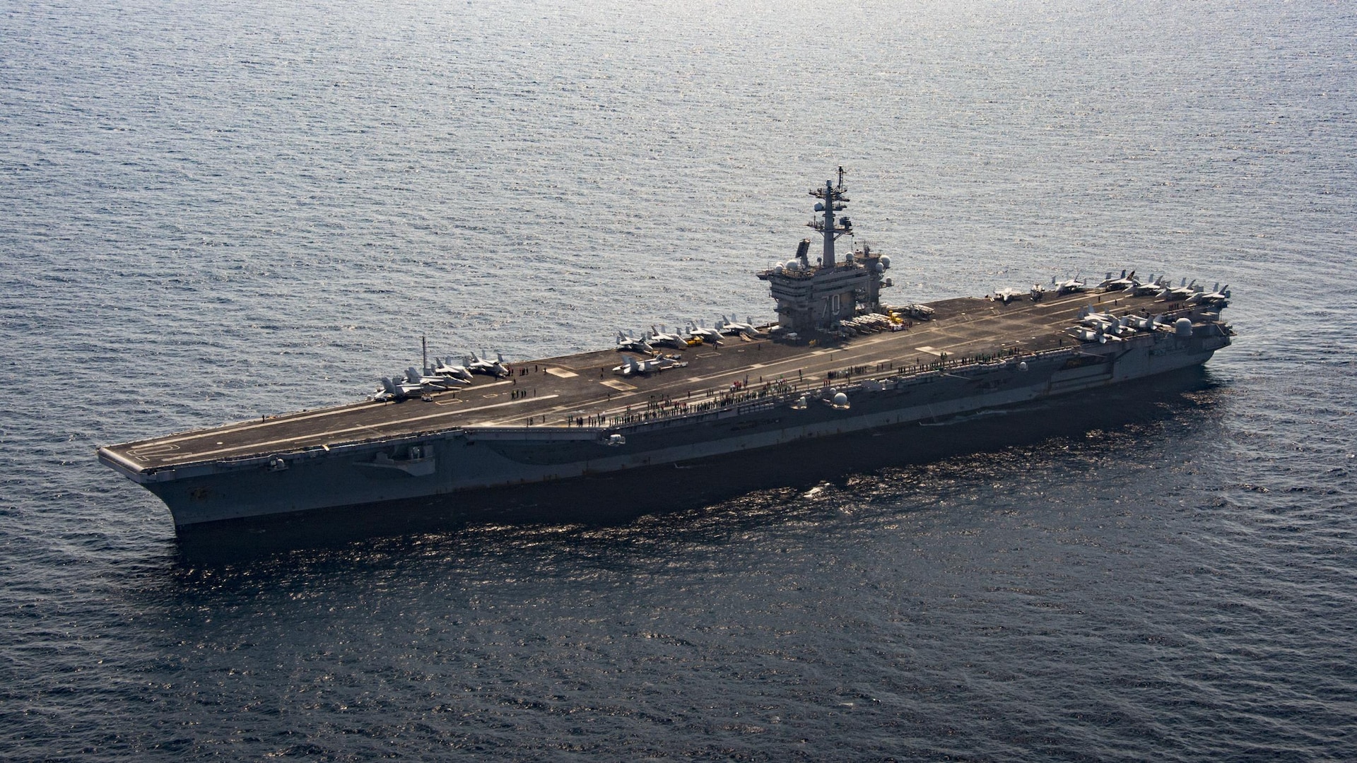 The aircraft carrier USS Carl Vinson (CVN 70) transits the South China Sea, Mar. 6, 2017. The Carl Vinson Carrier Strike Group is on a regularly scheduled Western Pacific deployment as part of the U.S. Pacific Fleet-led initiative to extend the command and control functions of U.S. 3rd Fleet. U.S Navy aircraft carrier strike groups have patrolled the Indo-Asia-Pacific regularly and routinely for more than 70 years. 