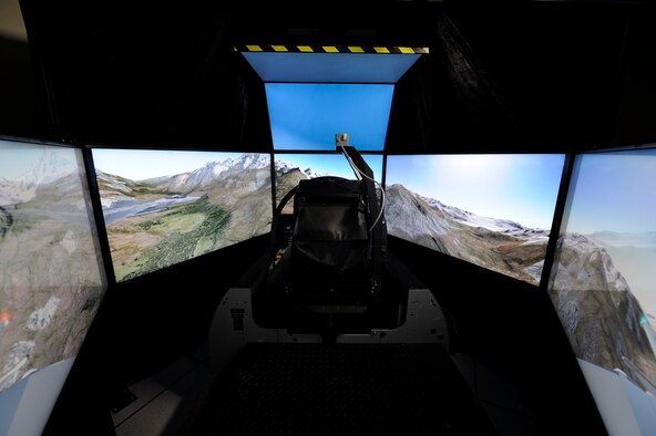 The F-15C Eagle training simulators at Tyndall Air Force Base, Fla., recently underwent upgrades to their visual systems. The new flat-panel television screens will create a more realistic environment for the pilots, while also being more cost effective. (Courtesy photo)