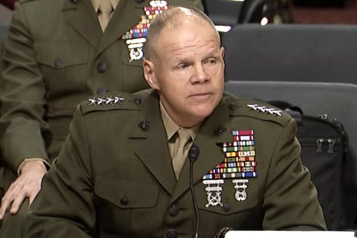 Commandant of the Marine Corps Gen. Robert B. Neller testifies before the Senate Armed Services Committee, March 14, 2017. Screen shot via Defense.gov