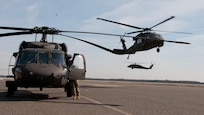 Army Reserve UH-60 Black Hawk Helicopters from 8th Battalion, 229th Aviation Regiment, based out of Fort Knox, Ky., depart to Lakehurst Maxfield Field during a multi-component airfield seizure training exercise between the Army Reserve and the 101st Airborne Division (Air Assault) on March 13, 2017 to kick off Warrior Exercise 78-17-01. Several Army Reserve organizations including the Army Reserve Aviation Command, 84th Training Command, 78th Training Division, and members of the 200th Military Police Command helped Easy Company, 2nd Battalion, 506th Parachute Infantry Regiment, 101st Airborne Division conduct the mission. Roughly 60 units from the U.S. Army Reserve, U.S. Army, U.S. Air Force, and Canadian Armed Forces are participating in the 84th Training Command’s joint training exercise, WAREX 78-17-01, at Joint Base McGuire-Dix-Lakehurst from March 8 until April 1, 2017; the WAREX is a large-scale collective training event designed to assess units’ combat capabilities as America’s Army Reserve continues to build the most capable, combat-ready, and lethal Federal Reserve force in the history of the Nation.