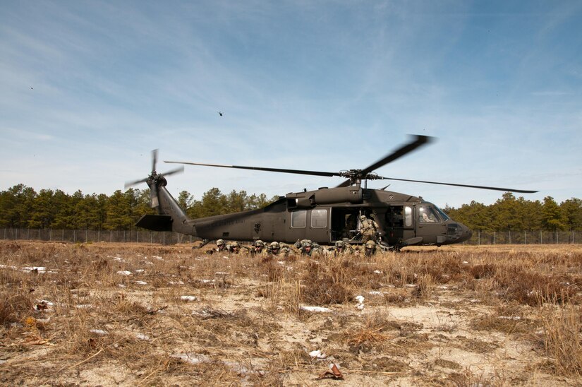 An Army Reserve UH-60 Black Hawk Helicopter from 8th Battalion, 229th Aviation Regiment, based out of Fort Knox, Ky., lands at Lakehurst Maxfield Field during a multi-component airfield seizure training exercise between the Army Reserve and the 101st Airborne Division (Air Assault) on March 13, 2017 to kick off Warrior Exercise 78-17-01. Several Army Reserve organizations including the Army Reserve Aviation Command, 84th Training Command, 78th Training Division, and members of the 200th Military Police Command helped Easy Company, 2nd Battalion, 506th Parachute Infantry Regiment, 101st Airborne Division conduct the mission. Roughly 60 units from the U.S. Army Reserve, U.S. Army, U.S. Air Force, and Canadian Armed Forces are participating in the 84th Training Command’s joint training exercise, WAREX 78-17-01, at Joint Base McGuire-Dix-Lakehurst from March 8 until April 1, 2017; the WAREX is a large-scale collective training event designed to assess units’ combat capabilities as America’s Army Reserve continues to build the most capable, combat-ready, and lethal Federal Reserve force in the history of the Nation.