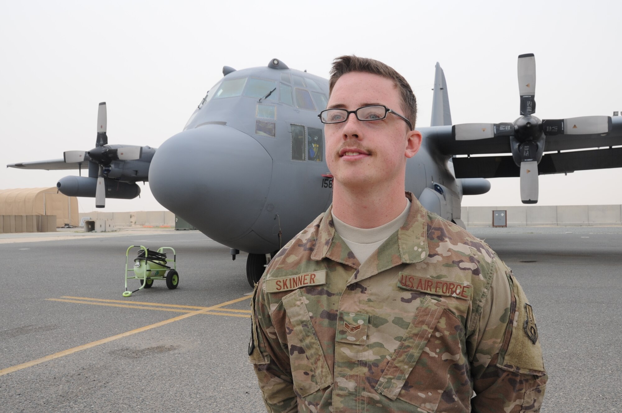 This week's Rock Solid Warrior is Airman 1st Class Justin Skinner, a 43rd Expeditionary Electronic Combat Squadron aircrew flight equipment specialist. Skinner is deployed from Davis-Monthan Air Force Base, Arizona. (U.S. Air Force photo/Tech. Sgt. Kenny McCann)