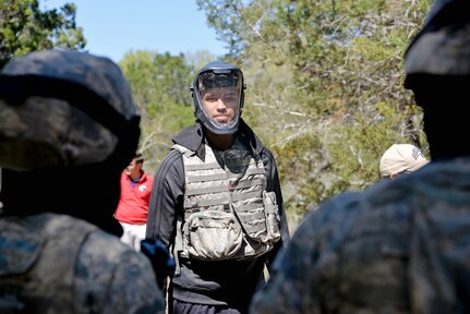 Kyle Anderson of the San Antonio Spurs meets security forces training cadre at Joint Base San Antonio-Camp Bullis March 14. 