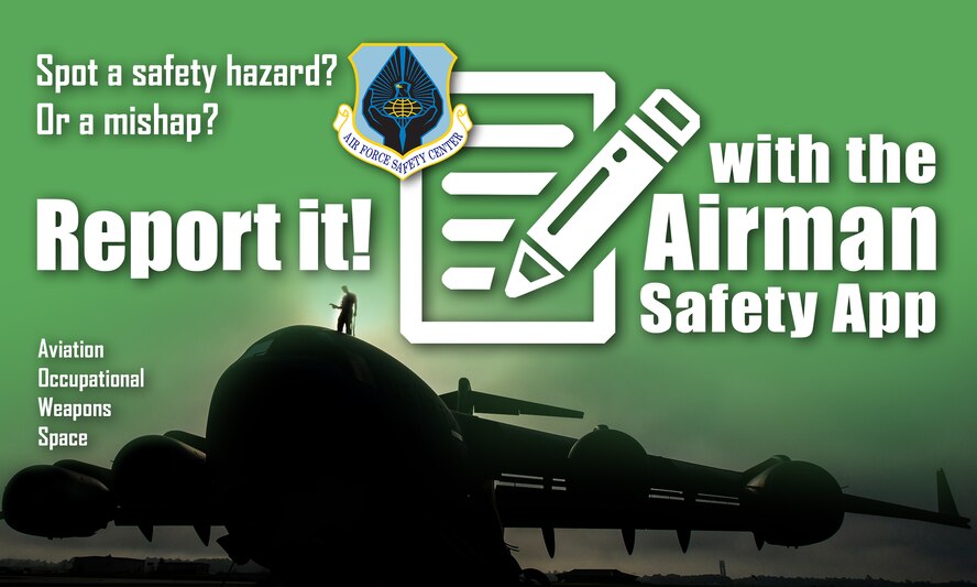 Members of the Hanscom community are now able to report safety issues, whether a hazard or mishap, through a web-based application developed by the Air Force Safety Center. The application, called the Airman Safety App, is located at https://asap.safety.af.mil. (U.S. Air Force graphic by Keith Wright)

