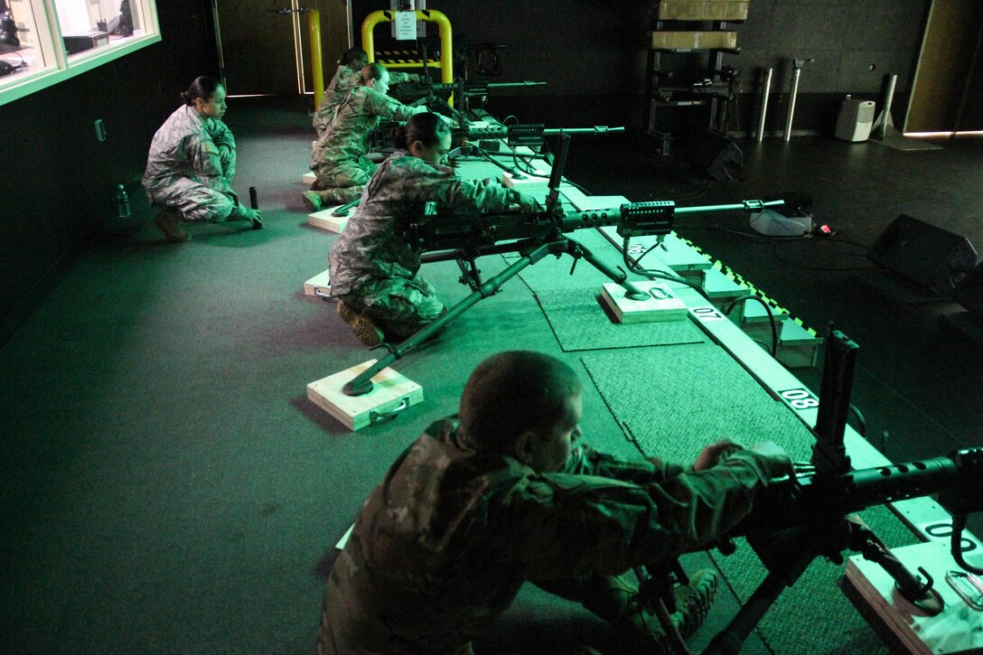 U.S. Army Reserve Soldiers with U.S. Army Civil Affairs and Psychological Operations Command, Army Reserve Aviation Command and 79th Sustainment Support Command, practice gunnery validation tables on the engagement skills trainer during Operation Cold Steel at Fort McCoy, Wis., March 12, 2017. Operation Cold Steel is the U.S. Army Reserve's crew-served weapons qualification and validation exercise to ensure that America's Army Reserve units and soldiers are trained and ready to deploy on short-notice and bring combat-ready and lethal firepower in support of the Army and our joint partners anywhere in the world. (U.S. Army Reserve photo by Staff Sgt. Debralee Best, 84th Training Command)