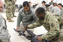 U.S. Army Reserve Soldiers from the 79th Sustainment Support Command, assemble an M240B machine gun while conducting preliminary marksmanship training during Operation Cold Steel at Fort McCoy, Wis., March 12, 2017. Operation Cold Steel is the U.S. Army Reserve's crew-served weapons qualification and validation exercise to ensure that America's Army Reserve units and soldiers are trained and ready to deploy on short-notice and bring combat-ready and lethal firepower in support of the Army and our joint partners anywhere in the world. 
