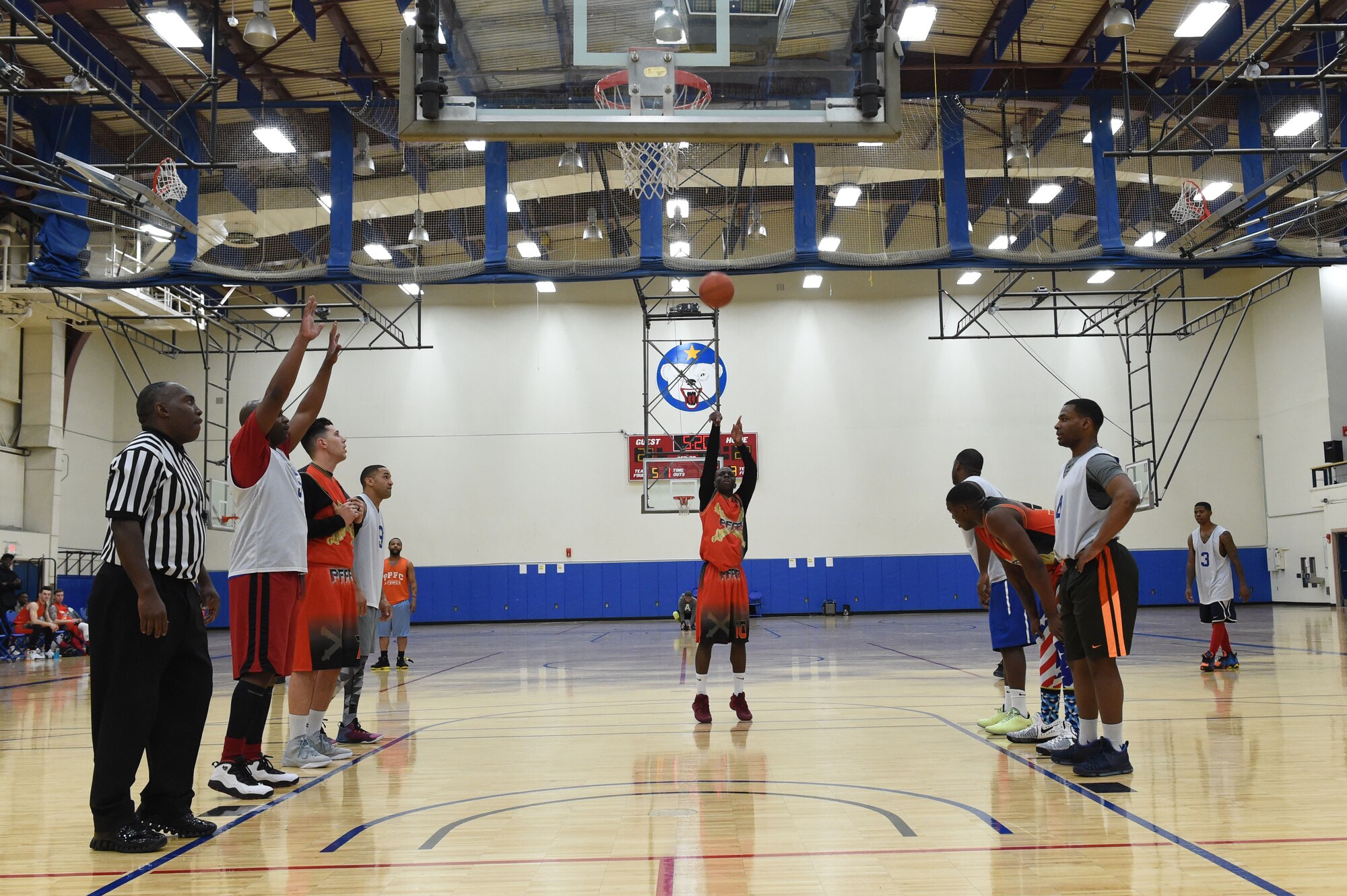 Soldiers compete in the intramural basketball championship at the Joint Base Elmendorf-Richardson Buckner Physical Fitness Center, Alaska, March 11, 2017. Soldiers from Alpha Company, 6th Brigade Engineer Battalion, 4th Infantry Brigade Combat Team (Airborne), 25th Infantry Division, took first place against Soldiers from the 2nd Battalion, 377th Parachute Field Artillery Regiment, 4/25th IBCT (A). 