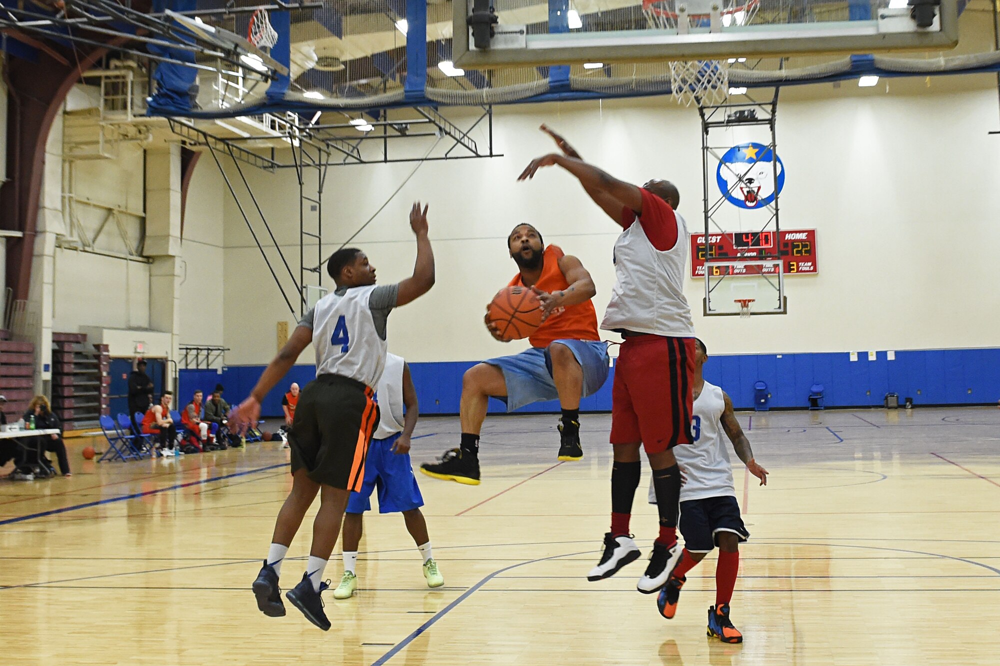 Soldiers compete in the intramural basketball championship at the Joint Base Elmendorf-Richardson Buckner Physical Fitness Center, Alaska, March 11, 2017. Soldiers from Alpha Company, 6th Brigade Engineer Battalion, 4th Infantry Brigade Combat Team (Airborne), 25th Infantry Division, took first place against Soldiers from the 2nd Battalion, 377th Parachute Field Artillery Regiment, 4/25th IBCT (A). 