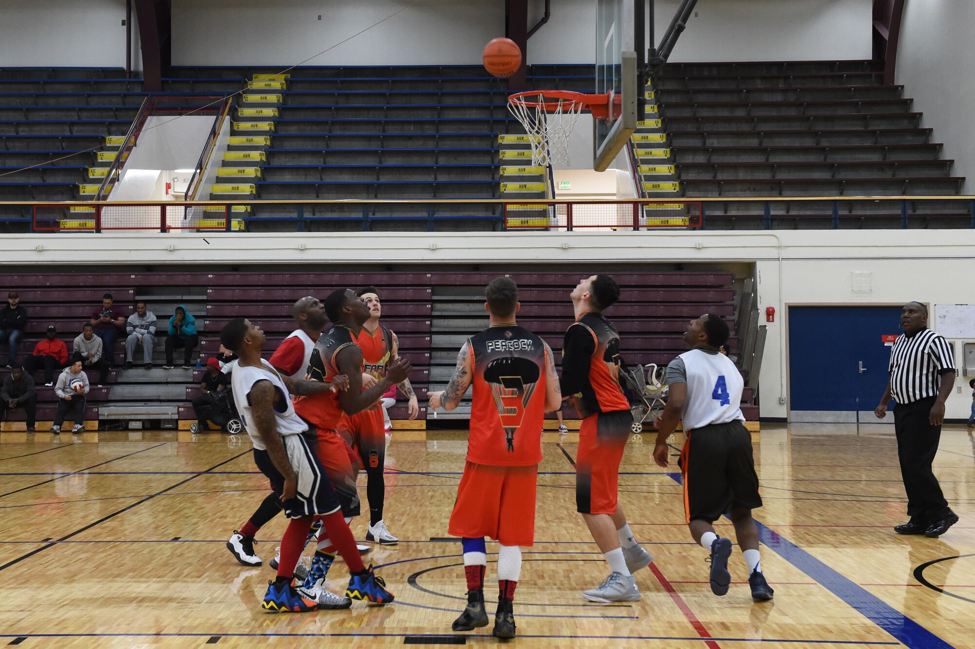 Soldiers compete in the intramural basketball championship at the Joint Base Elmendorf-Richardson Buckner Physical Fitness Center, Alaska, March 11, 2017. Soldiers from Alpha Company, 6th Brigade Engineer Battalion, 4th Infantry Brigade Combat Team (Airborne), 25th Infantry Division, took first place against Soldiers from the 2nd Battalion, 377th Parachute Field Artillery Regiment, 4/25th IBCT (A). 