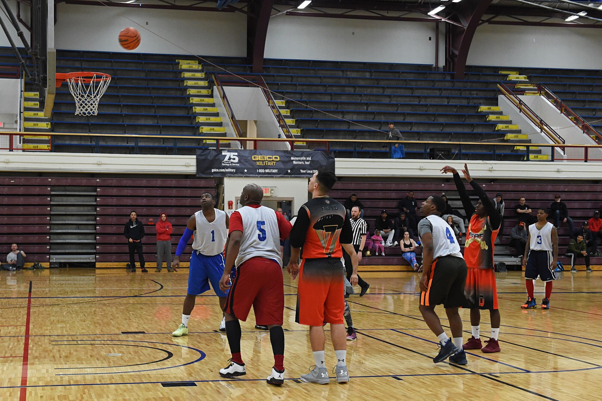 Soldiers compete in the intramural basketball championship at the Joint Base Elmendorf-Richardson Buckner Physical Fitness Center, Alaska, March 11, 2017. Soldiers from Alpha Company, 6th Brigade Engineer Battalion, 4th Infantry Brigade Combat Team (Airborne), 25th Infantry Division, took first place against Soldiers from the 2nd Battalion, 377th Parachute Field Artillery Regiment, 4/25th IBCT (A). 