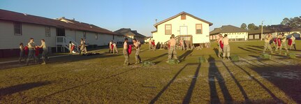 Joint Base Charleston Airmen practice hand-to-hand combat skills at McCrady Army National Guard Training Center, Eastover, South Carolina March 8, 2017. Thirty Airmen from Joint Base Charleston attended the weeklong war skills training that taught land navigation, combat casualty care, improvised explosive device identification procedures, hand-to-hand combat skills and team building exercises.