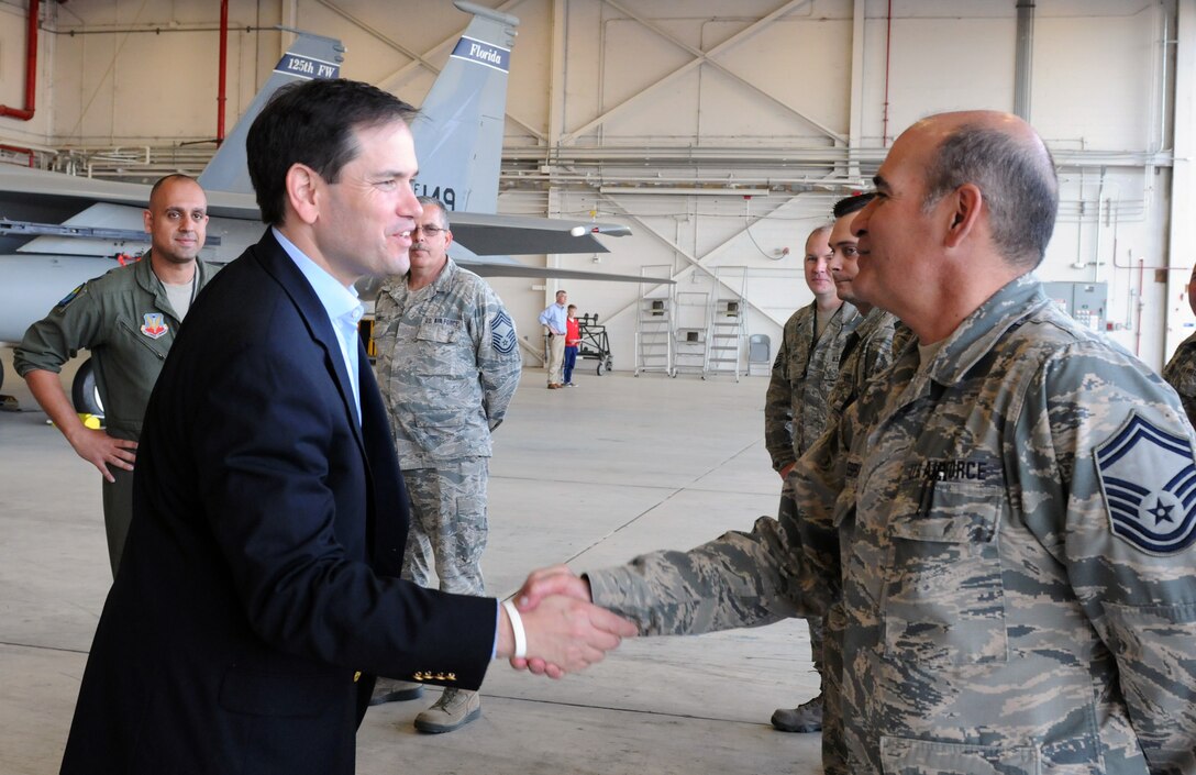 The 125th Fighter Wing (125FW) hosted Senator Marco Rubio for a base tour and mission brief on Friday, March 10, 2017. Senator Rubio met the Wing Command Staff, learned about the various missions of the 125FW, viewed an F-15 static display, and received an update on F-35A basing.