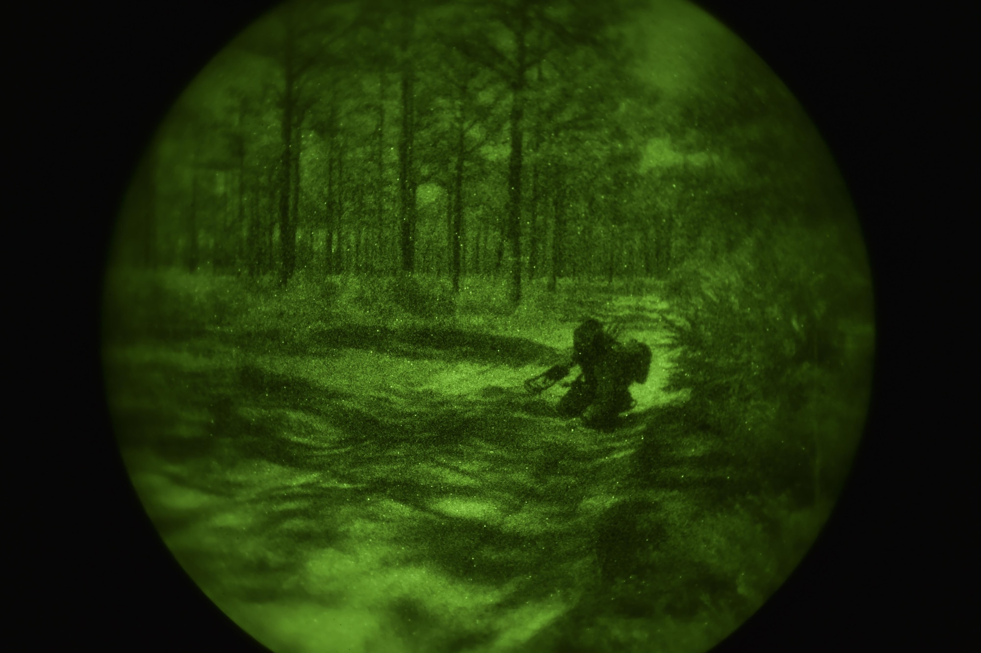 Staff Sgt. Joshua Zifzal, an explosive ordnance disposal craftsman with the 1st Special Operations Civil Engineer Squadron, sweeps a roadway for threats during explosive ordnance training at the Eglin Range, Fla., March 9, 2017. During the training, EOD Airmen cleared more than a mile of roadways and disabled several simulated caches of explosive ordnances. (U.S. Air Force photo by Airman 1st Class Joseph Pick)