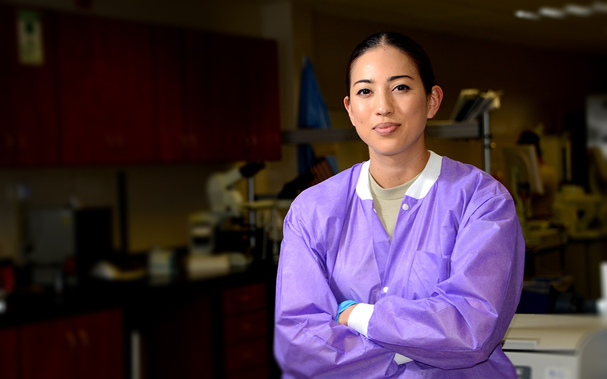 Staff Sgt. Eileen Grizzard, 56th Medical Support Squadron NCO in charge of specimen processing, poses for a portrait March 9, 2017, at Luke Air Force Base, Ariz. Grizzard was recently awarded ‘Laboratory Airman of the Year,’ an Air Force Medical Service Award that recognizes top medical service performers Air Force-wide. (U.S. Air Force photo by Airman 1st Class Alexander Cook)