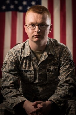 Senior Airman Richard Duckworth, 407th Expeditionary Operations Support Squadron, poses for a photo at the 407th Air Expeditionary Group, March 13, 2017. Duckworth was named the 332nd Air Expeditionary Wing’s outstanding performer for the week of March 12, 2017. (U.S. Air Force photo/Master Sgt. Benjamin Wilson)(Released)