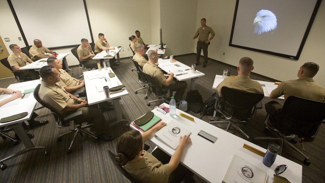U.S. Marine Corps Col. James B. Wellons, commanding officer of Marine Aviation Weapons and Tactics Squadron On welcomes students attending the first ever Advanced Aircraft Maintenance Officer Course at Marine Corps Air Station Yuma, Ariz., on Mar. 13, 2017. AAMOC will empower Aircraft Maintenance Officers with leadership tools, greater technical knowledge, and standardized practices through rigorous academics and hands on training in order to decrease ground related mishaps and increase sortie generation.