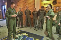 Lt. Col. Jonathan Austin, 91st Operations Group deputy commander, speaks with missile operators at Minot Air Force Base, N.D., March 15, 2017. On March 6, a winter storm caused 91st Missile Wing Intercontinental Ballistic Missile operators to stay an extra night until a crew could safely replace them. (U.S. Air Force photo/Airman 1st Class Jessica Weissman)