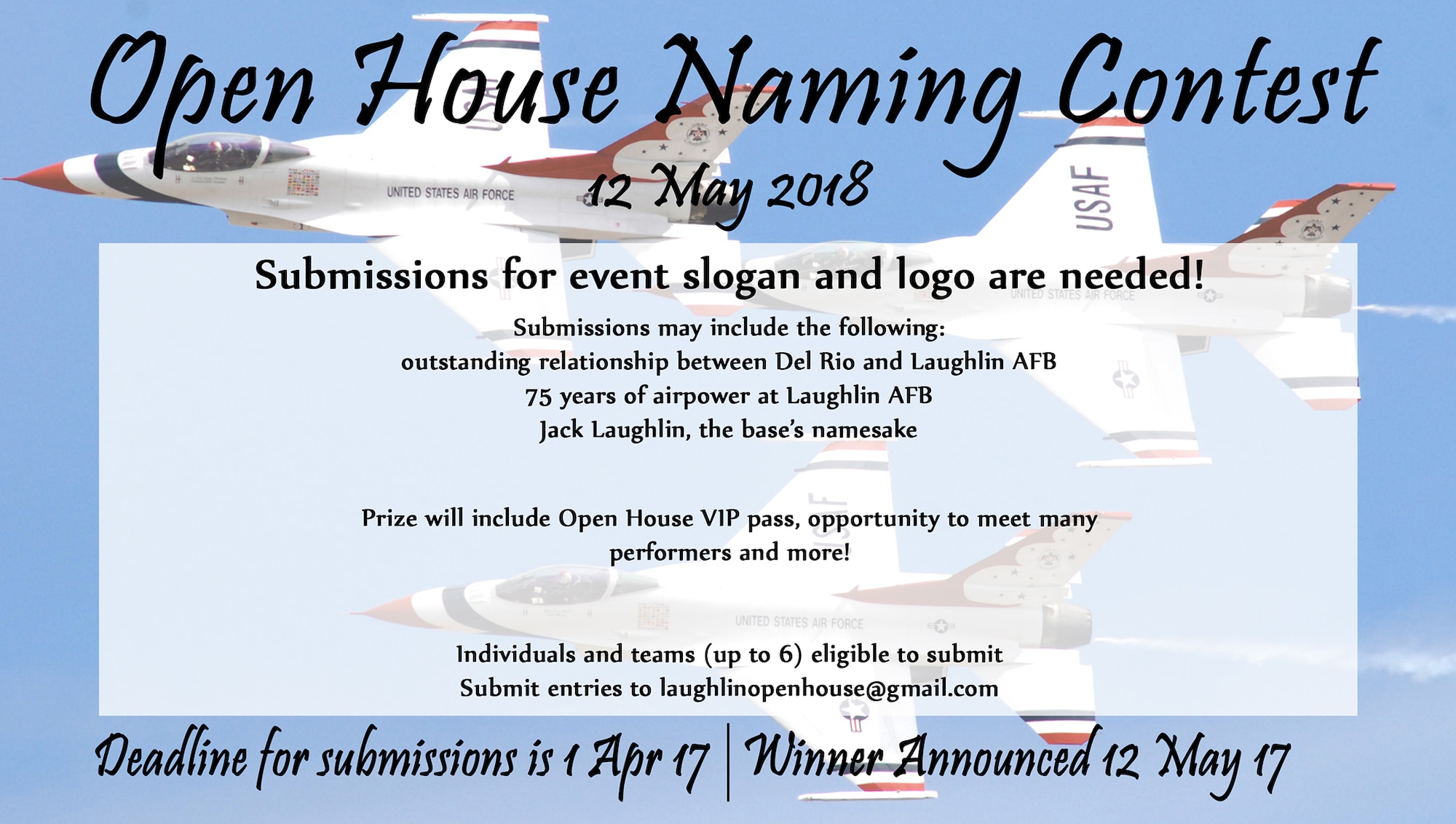Laughlin’s Open House and Air Show committee is requesting logo and slogan submission for next year's event.