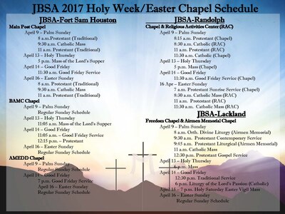 Joint Base San Antonio 2017 Holy Week/Easter Chapel Schedule