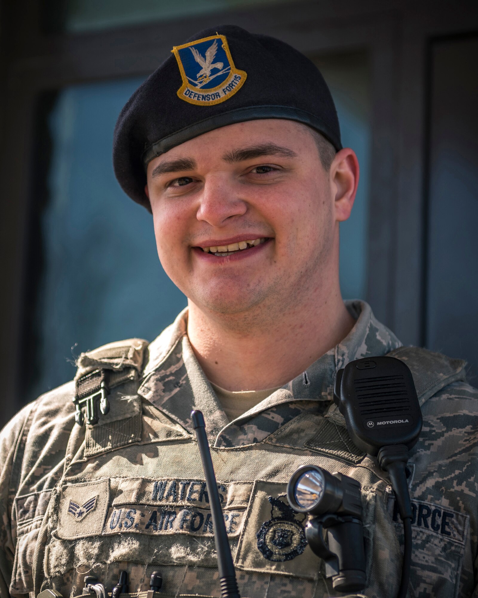 U.S. Air Force Senior Airman Jeremy Waters, a security forces specialist with the 182nd Security Forces Squadron, Illinois Air National Guard, poses for a portrait at the 182nd Airlift Wing, Peoria, Ill., March 3, 2017. Security forces Airmen serve as the first line of defense for their bases and fellow Airmen. (U.S. Air National Guard photo by Tech. Sgt. Lealan Buehrer)