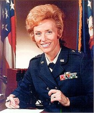 Maj. Gen. Jeanne Holm, former director of the Secretary of the Air Force Personnel Council, was promoted to brigadier general on July 16, 1971, and was the first woman to be appointed in this grade in the Air Force. Holm was also promoted to major general on June, 1, 1973, and was the first women in the Armed Forces to serve in that grade. (U.S. Air Force photo)