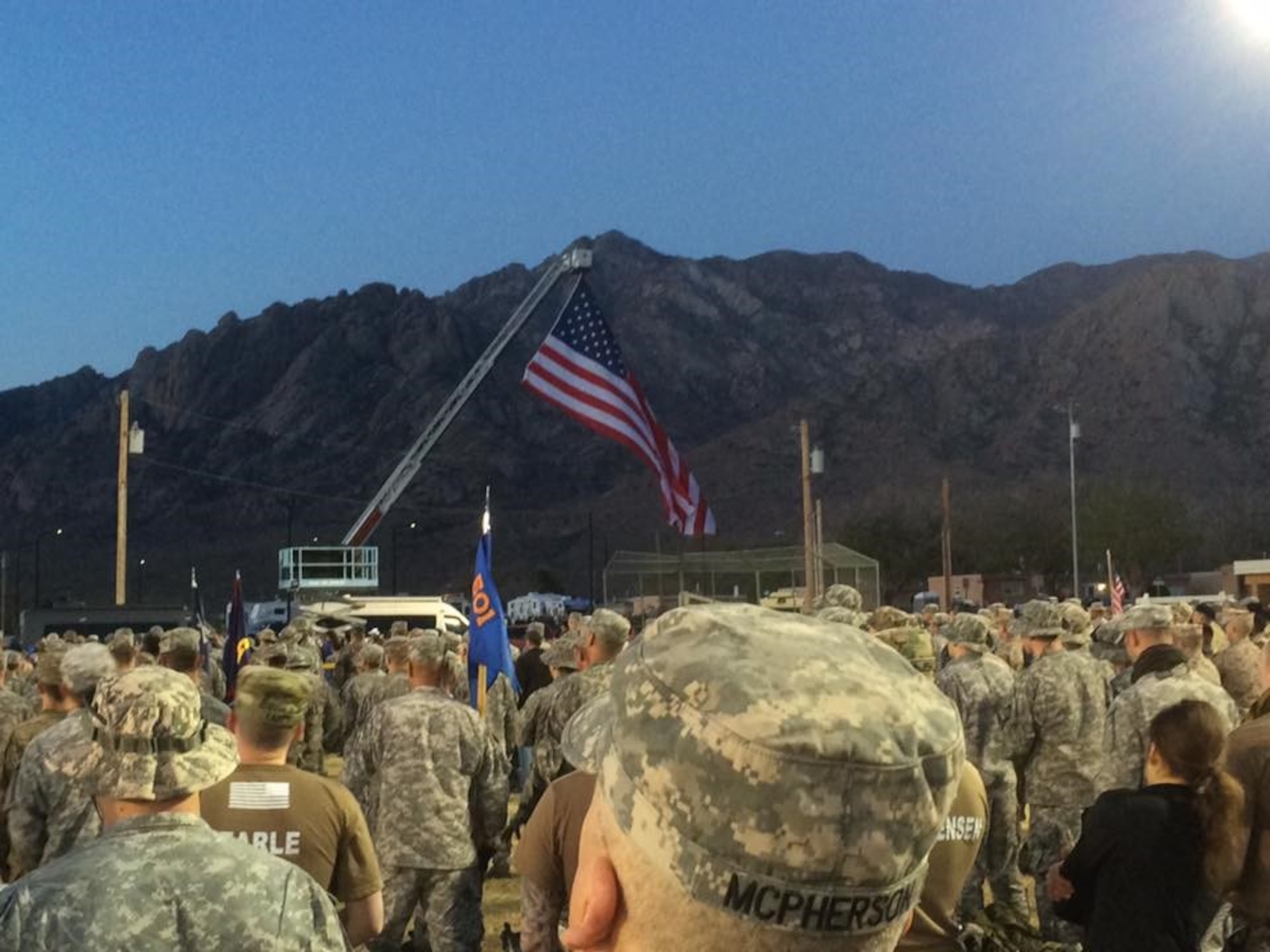 Service members gather at the beginning of a Bataan Death March memorial ruck March 4, 2016, at White Sands Missile Range, White Sands, N.M. Each year, men and women pay their respects to those who lost their lives during the tragic march in the Philippines during WWII.  (Courtesy Photo)