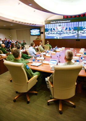 U.S. Navy Adm. Harry Harris, the U.S. Pacific Command commander, gives his closing remarks during the Pacific F-35 Symposium at Joint Base Pearl Harbor-Hickam, Hawaii, March 15, 2017. The symposium is a Pacific Air Forces-hosted event that brings together the four Pacific members of the F-35 program: Japan, Australia, South Korea and the U.S. (U.S. Air Force photo/ Tech. Sgt. James Stewart)