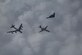 A B-52 Stratofortress, B-1B Lancer and B-2 Spirit fly near Barksdale Air Force Base, La., Feb. 2, 2017. The bombers participated in the flyover as part of the Eighth Air Force’s 75th anniversary events. Former and present bomber Airmen from across the country celebrated the anniversary by partaking in various event to honor the past, present and future Airmen of the “Mighty Eighth.” (U.S. Air Force courtesy photo by Sagar Pathak)		