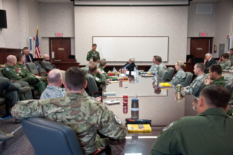 Newt Gingrich, 50th Speaker of the U.S. House of Representatives, engages with students of the Blue Horizons and School of Advanced Air and Space Studies, March 16, 2017. Gingrich's visit is part of Air University's forums designed to foster two-way communication between students learning from experiences in D.C. and his learning about AU research topics like Air Force space initiatives.  (US Air Force photo by Melanie Rodgers Cox/Released)