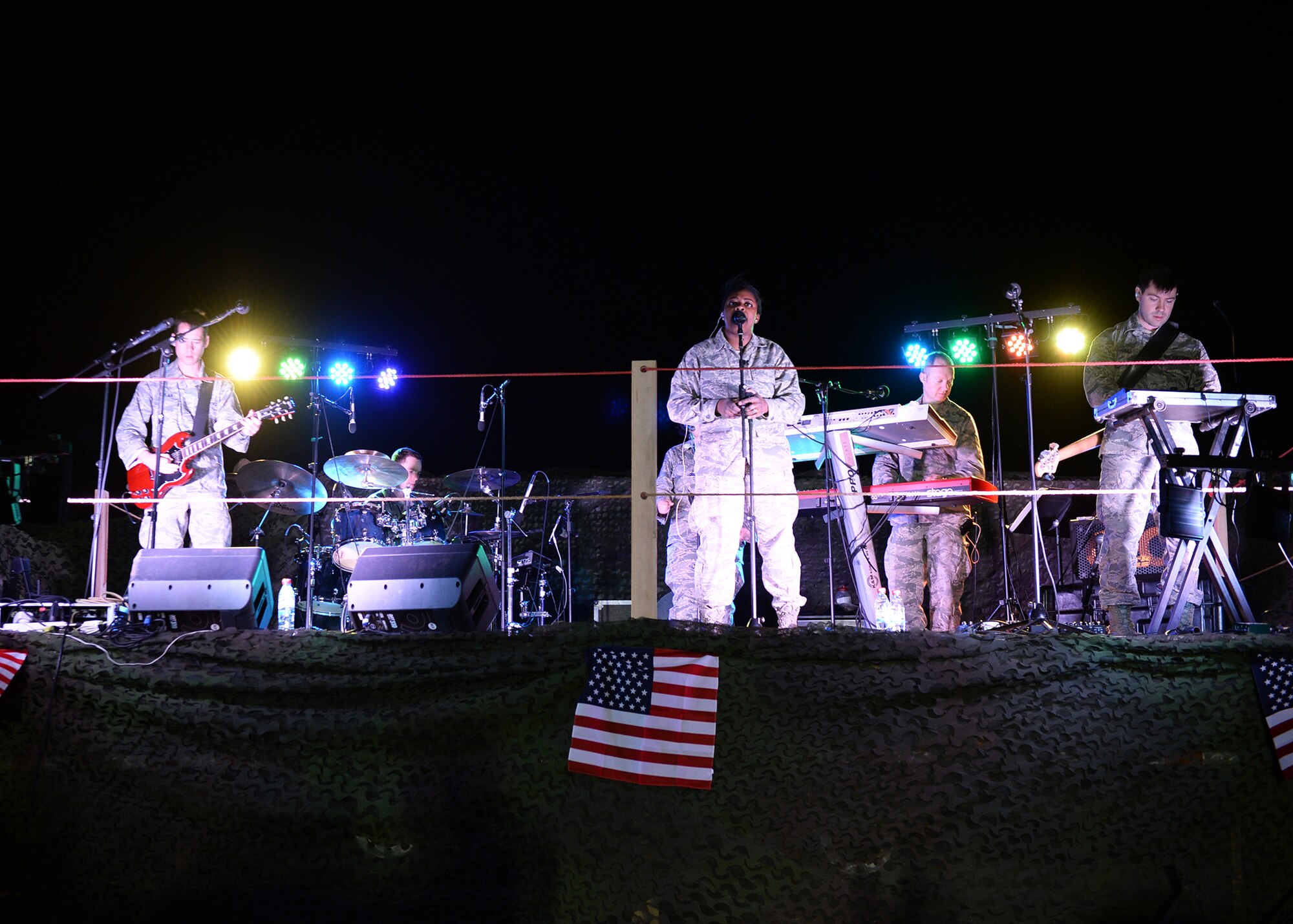 Members of Touch ‘n Go, an ensemble of the United States Air Forces in Europe Band, perform for Airmen and members of the Forces Armées Nigeriennes at Nigerien Air Base 201, Agadez, Niger, March 10, 2017. Touch ‘n Go performed for Airmen deployed to Niger as well as their counterparts. (U.S. Air Force photo by Senior Airman Jimmie D. Pike)
