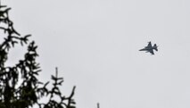 An F-16 Flying Falcon circles around a training area during the U.S. Air Forces in Europe Air-Ground Operations School’s Joint Terminal Attack Controller Qualification Course at Grafenwoehr Training Area, Germany, March 14, 2017. The JTACQC students worked with F-16 and A-4 Skyhawk aircraft during the training. (U.S Air Force photo by Senior Airman Tryphena Mayhugh)