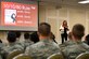 Ellie Kay, Heroes at Home founder and CEO, speaks to Team Shaw members at Heroes at Home, a financial event, at the Carolina Skies Club and Conference Center at Shaw Air Force Base, S.C., March 15, 2017. Service members had the opportunity to interact with a variety of financial experts and planners to talk about savings, social security and various credit subjects (U.S. Air Force photo by Airman 1st Class Christopher Maldonado)