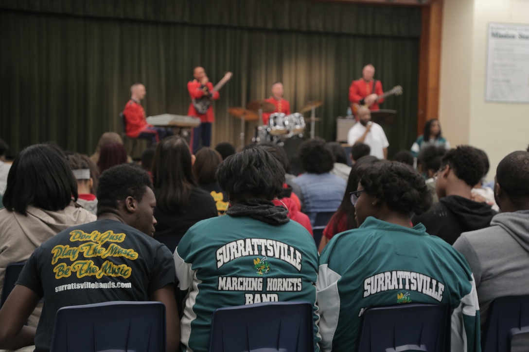 On March 10, 2017 a Marine jazz combo performed at Surrattsville High School in Clinton, Md., as part of their Friday Free Your Mind program. (U.S. Marine Corps photo by Master Sgt. Kristin duBois/released)