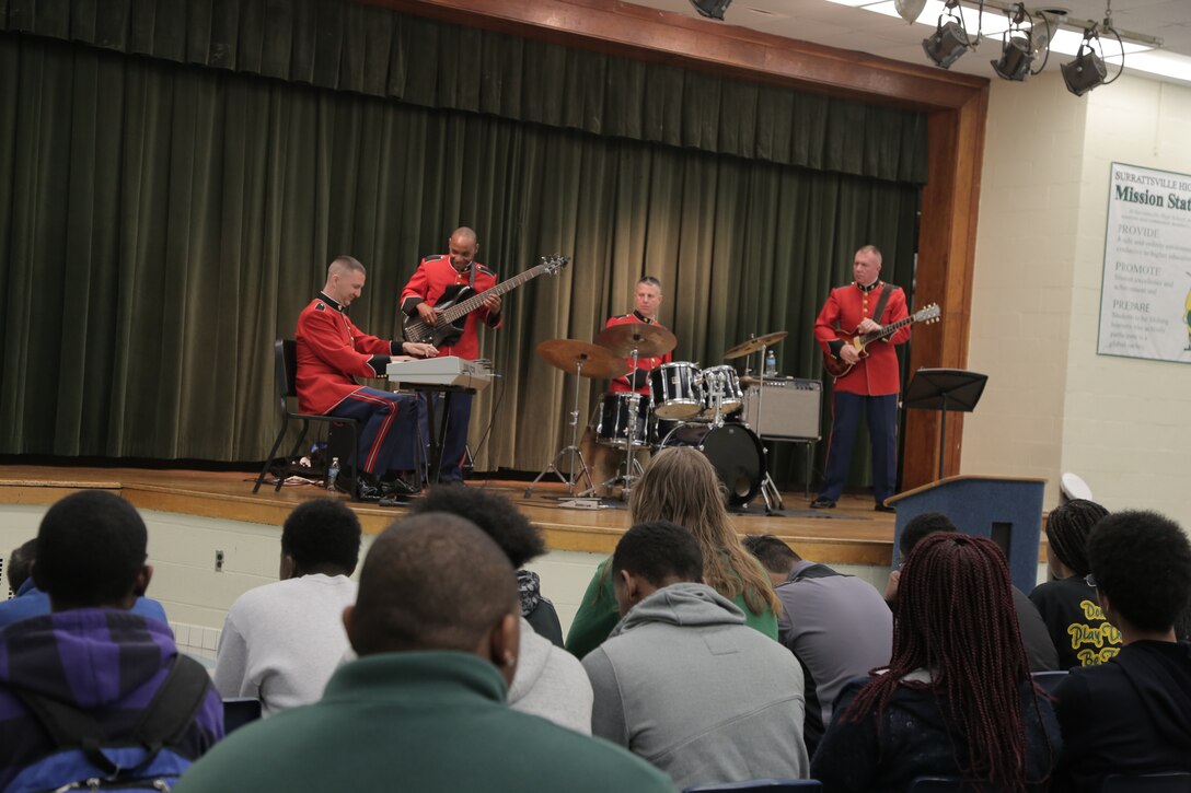 On March 10, 2017 a Marine jazz combo performed at Surrattsville High School in Clinton, Md., as part of their Friday Free Your Mind program. (U.S. Marine Corps photo by Master Sgt. Kristin duBois/released)