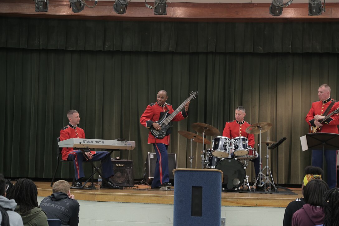On March 10, 2017 a Marine jazz combo performed at Surrattsville High School in Clinton, Md., as part of their Friday Free Your Mind program. (U.S. Marine Corps photo by Master Sgt. Kristin duBois/released)