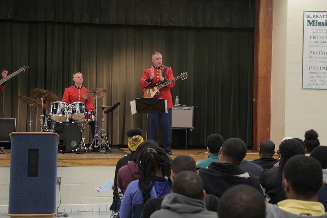 On March 10, 2017 a Marine jazz combo performed at Surrattsville High School in Clinton, Md., as part of their Friday Free Your Mind program. (U.S. Marine Corps photo by Master Sgt. Kristin duBois/released)