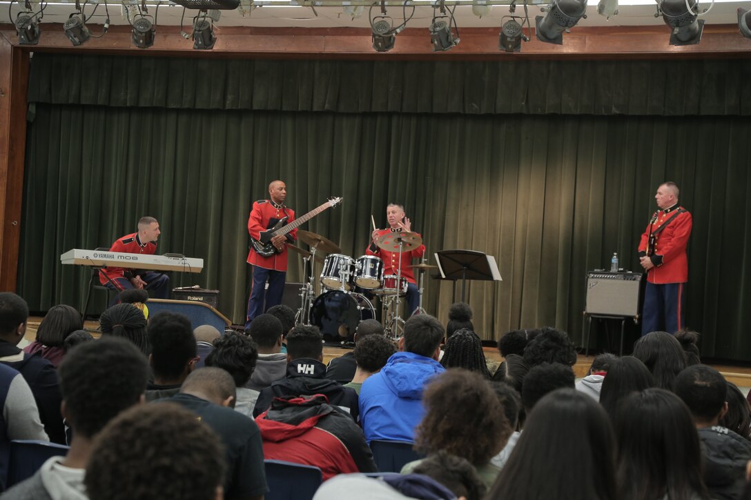 On March 10, 2017 a Marine jazz combo performed at Surrattsville High School in Clinton, Md., as part of their Friday Free Your Mind program. (U.S. Marine Corps photo by Master Sgt. Kristin duBois/released)