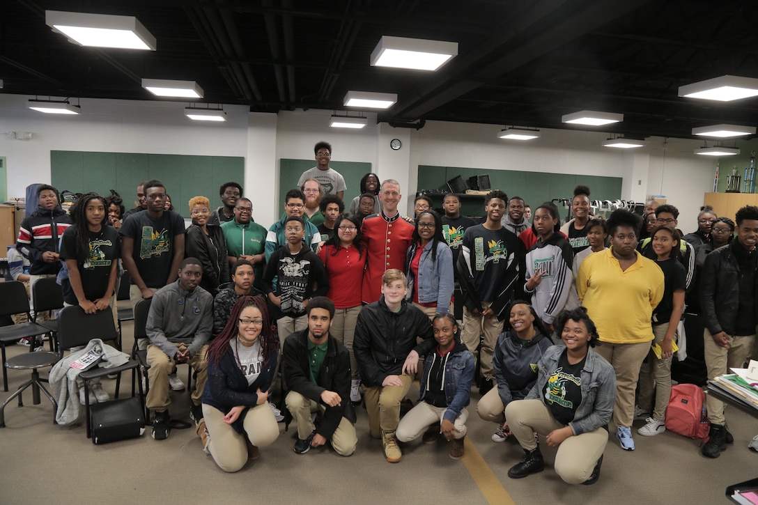 On March 10, 2017 a Marine jazz combo performed at Surrattsville High School in Clinton, Md., as part of their Friday Free Your Mind program. (U.S. Marine Corps photo by Master Sgt. Kristin duBois/released)