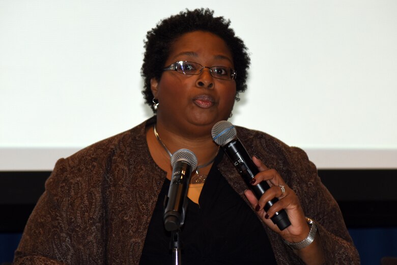 LaTanya Channel, director of SBA Tennessee District, answers questions about Small Business Administration Mentor-Protégé Program agreements during the 6th Annual Small Business Industry Day at the Tennessee Small Business Development Center at Tennessee State University in Nashville, Tenn.