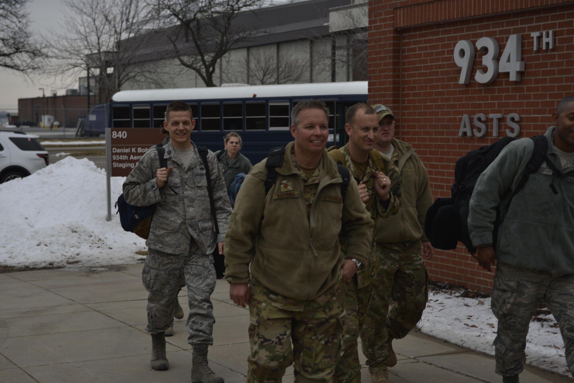 Members of the 934th Operations Group return home to the 934th Airlift Wing after being deployed to an undisclosed location in Southwest Asia. (U.S. Air Force photo by Capt. William-Joseph Mojica)