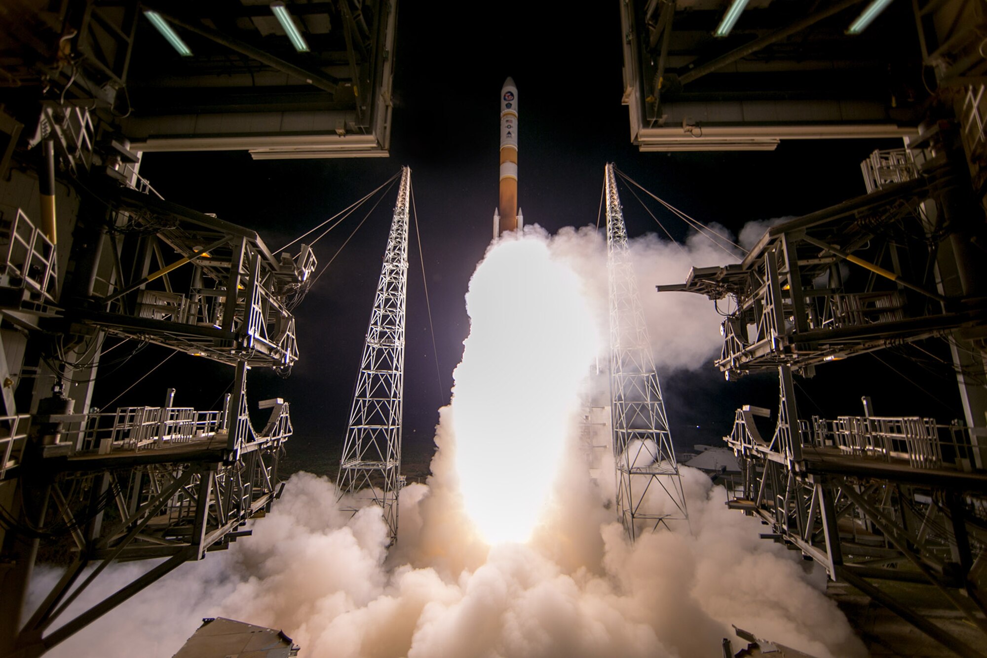A  Delta IV rocket carrying WGS-9 mission lifts off from Space Launch Complex-37 at 8:18.m. EDT, March 18. (Photo courtesy of United Launch Alliance) 
