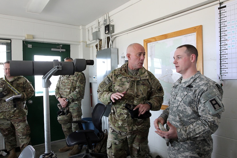LTG Charles Luckey, left, Commanding General, U.S. Army Reserve, discusses crews engagement techniques with Sgt. 1st Class Cole Weih, exercise Vehicle Crew Evaluator and observer coach/trainer assigned to 1-337th Brigade Support Battalion, 181st Infantry Brigade, First Army, during Operation Cold Steel in his second visit to the exercise at Fort McCoy, Wisconsin, Mar. 18, 2017. One of the goals of OCS is to produce trained vehicle crew evaluators that return to the operational and functional commands in order to build the basics there and conduct vehicle crew training for future exercises. Operation Cold Steel is the U.S. Army Reserve’s crew-served weapons qualification and validation exercise to ensure that America’s Army Reserve units and Soldiers are trained and ready to deploy on short-notice and bring combat-ready and lethal firepower in support of the Army and joint partners anywhere in the world. 475 crews with an estimated 1,600 Army Reserve Soldiers will certify in M2, M19 and M240 Bravo gunner platforms.
(U.S. Army Reserve photo by Master Sgt. Anthony L. Taylor)