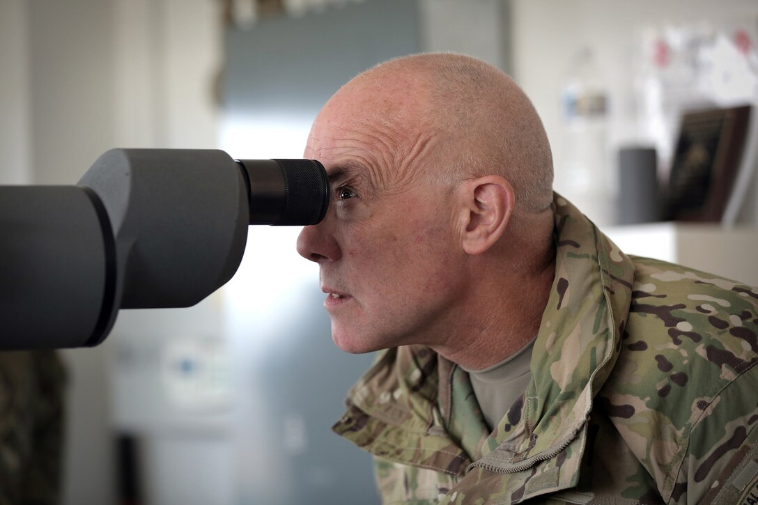 LTG Charles Luckey, Commanding General, U.S. Army Reserve, views through a spotting scope during a live-fire qualification at Operation Cold Steel in his second visit to the exercise at Fort McCoy, Wisconsin, Mar. 18, 2017. Operation Cold Steel is the U.S. Army Reserve’s first large-scale live-fire training and crew-served weapons qualification and validation exercise to ensure that America’s Army Reserve units and Soldiers are trained and ready to deploy on short-notice and bring combat-ready and lethal firepower in support of the Army and joint partners anywhere in the world. 475 crews with an estimated 1,600 Army Reserve Soldiers will certify in M2, M19 and M240 Bravo gunner platforms. 
(U.S. Army Reserve photo by Master Sgt. Anthony L. Taylor)