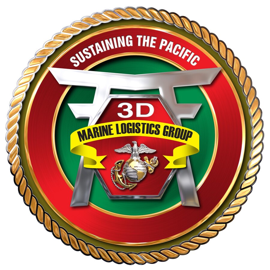 Official logo of the 3d Marine Logistics Group, III Marine Expeditionary Force, headquartered on Camp Kinser, Okinawa, Japan.